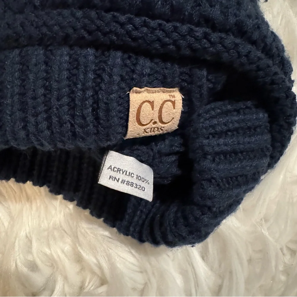 C.C‎ Kids Beanie Toddler Kids One Size Navy Blue Knit Pom Pom Winter Hat